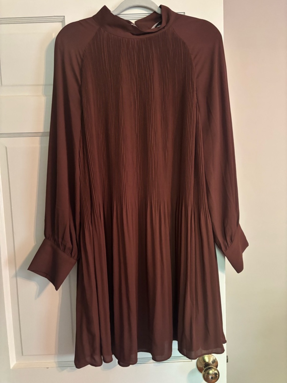 NWOT H&M Copper Brown Long-Sleeve Pleated Shift Dress
